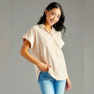 NWT DownEast Your Classic Blouse Striped Short Sleeve White, pink Size Medium